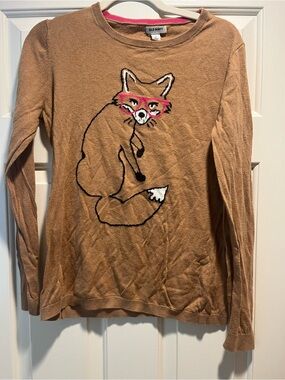 Old Navy Tan Fox Crewneck Sweater with Pink Glasses Detail